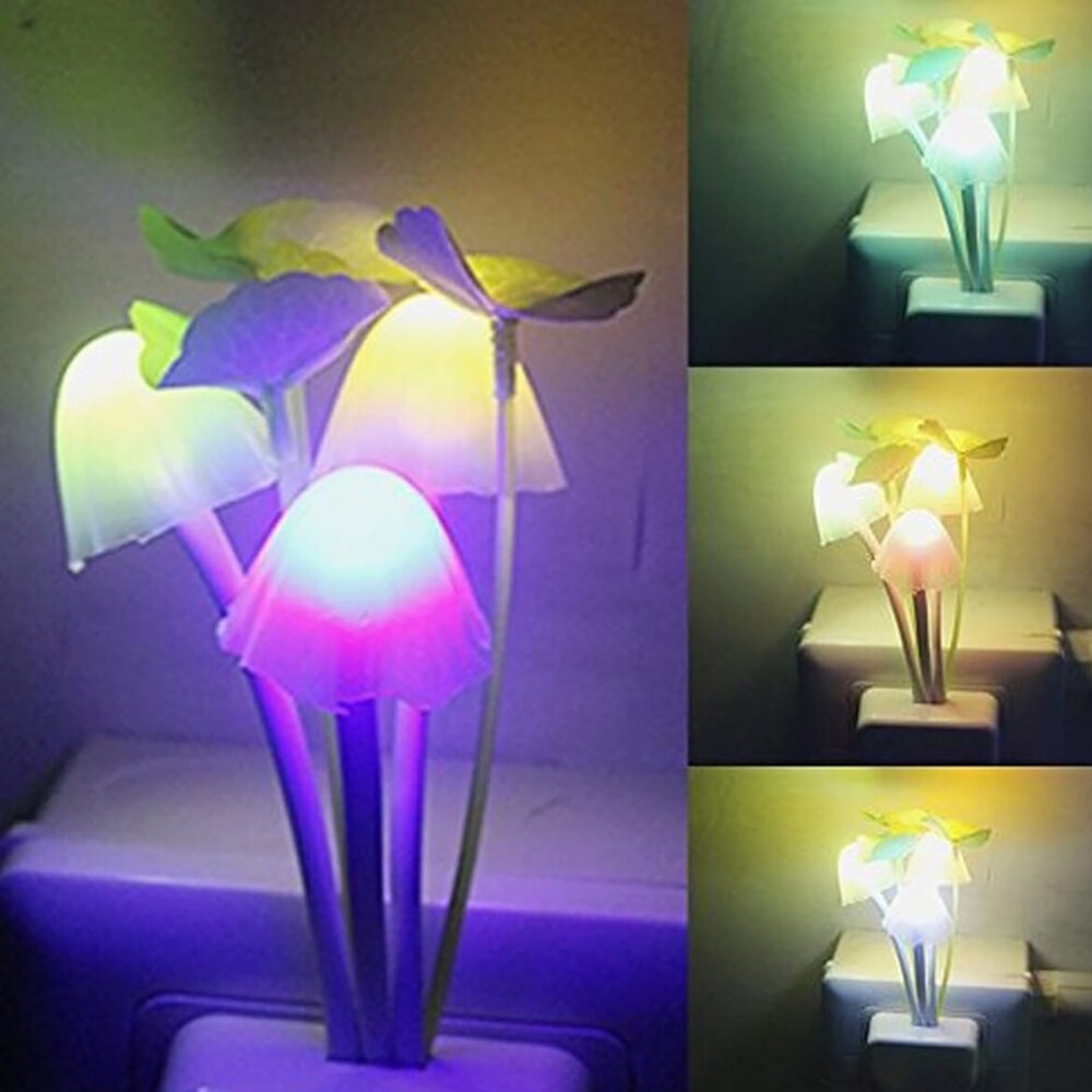 Romantic Colorful Changing LED Mushroom Night Light Wall Lamp Home Decor