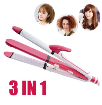 Kemei KM-1291 3 In 1 Professional Hair Styler Straightener Curler & Crimper | Multifunction Electric Styling Tool For All Hair Types