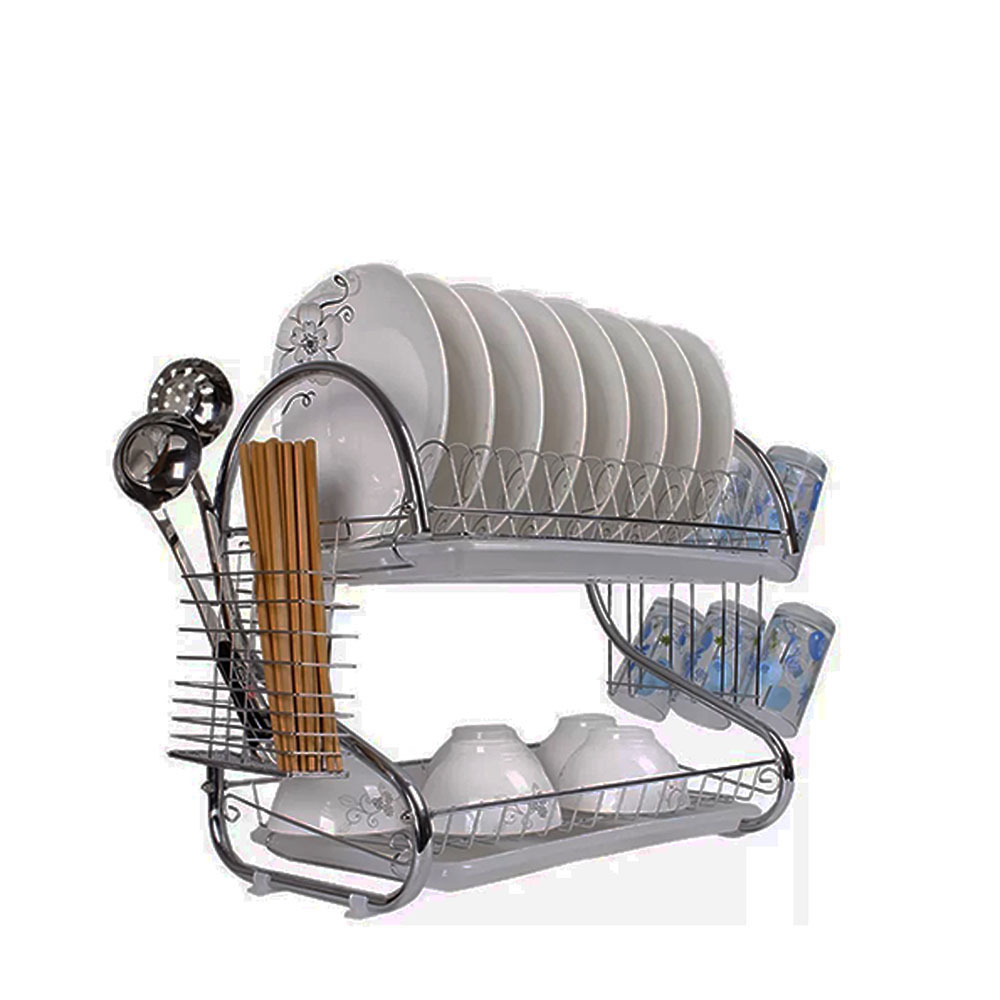 Dish Drainer Rack 2 Layer And Drainboard,Kitchen Chrome Cup Dish Drying Rack Tray Cultery Dish Drainer