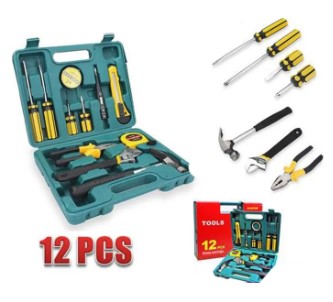 12 in 1 Home/Office Hand Tools Kit Hammer, Screwdrivers, Wrenches etc. Household Combination Toolbox Car Hardware Tools