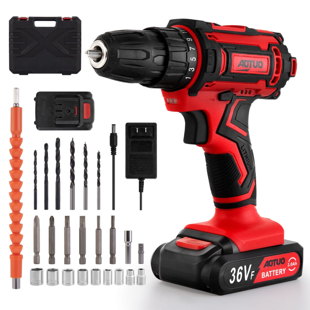36v Cordless Hammer Drill Set With Extra Battery