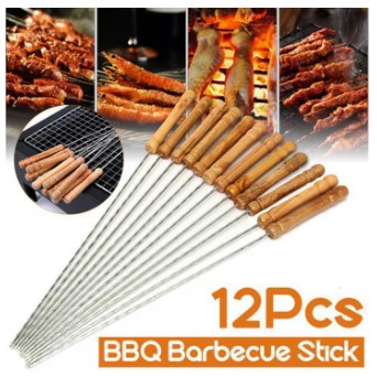 Barbecue Skewers Stainless Steel Barbecue String With Wooden Handle BBQ Stick Needles